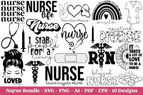 Nurse Svg Bundle Hand Lettered