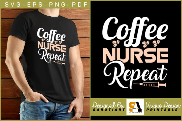 Nurse SVG Shirt Design Coffee Repeat PNG Review